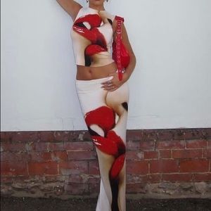 Jaded London omighty lip mouth matching 2 piece maxi skirt set